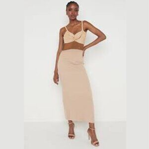 H & M Soft Knit Twist-Front Bustier Color Beige Sz L